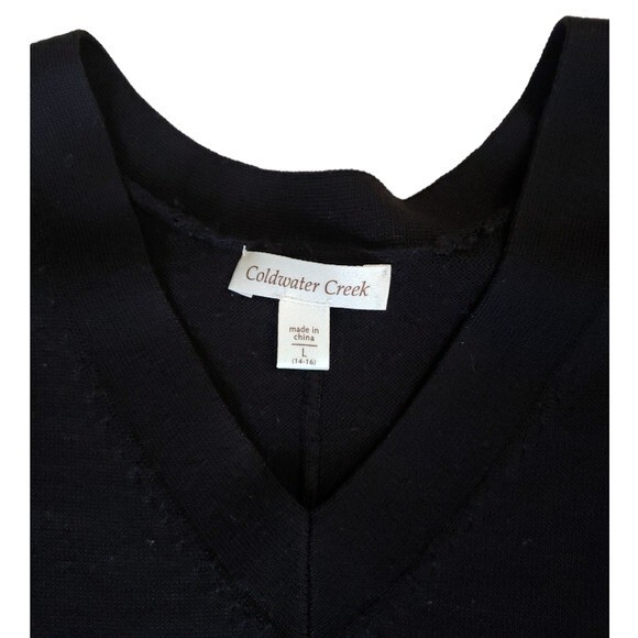 Coldwater Creek Black Short V Neck Sleeve Sweater Wool Blend- Size L -Swing - Picture 3 of 9